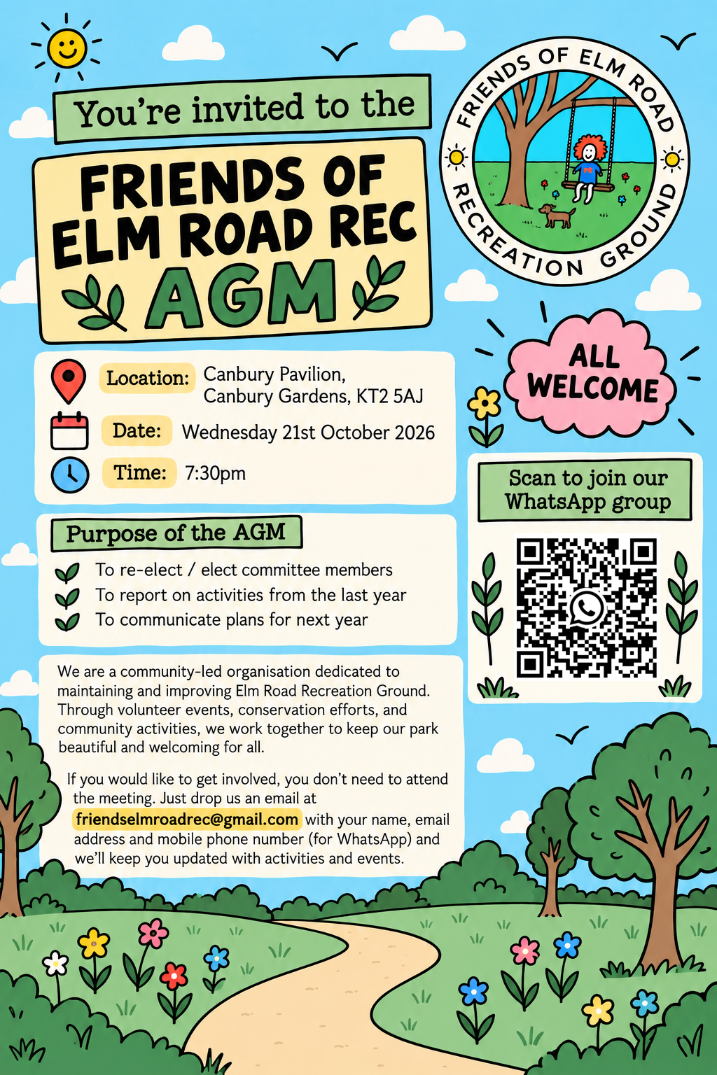 Friends of Elm Road Rec AGM 2026 poster