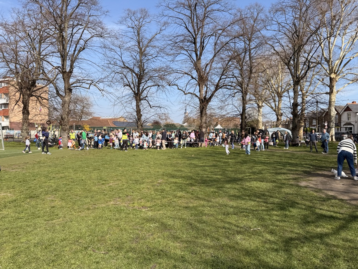 Families gathering for the Easter Egg Hunt at Elm Road Recreation Ground